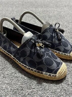 Coach Navy and Black Signature Canvas Espadrille Flats